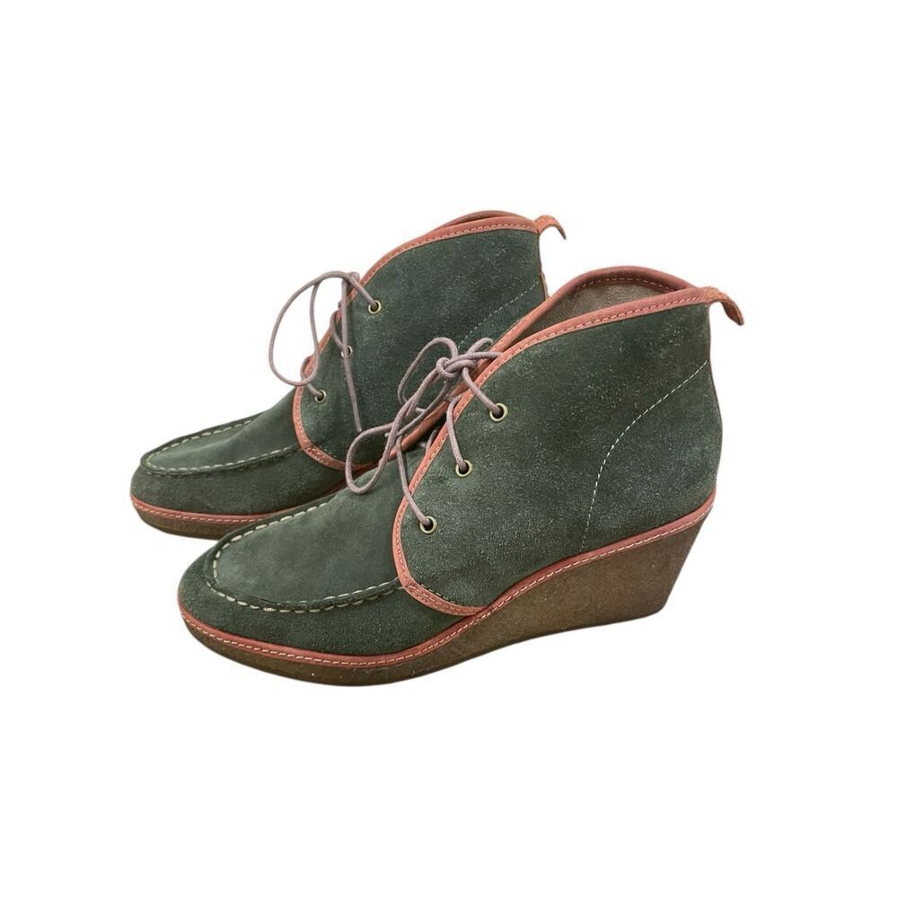 Olukai Wali Suede Green Wedge Ankle Chukka Boots Womens 7 Whimsical Forrest